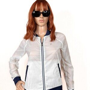 Fila Women's Sheer White Navy Bling Track Jacket Rhinestone Zipper Pull Size S
